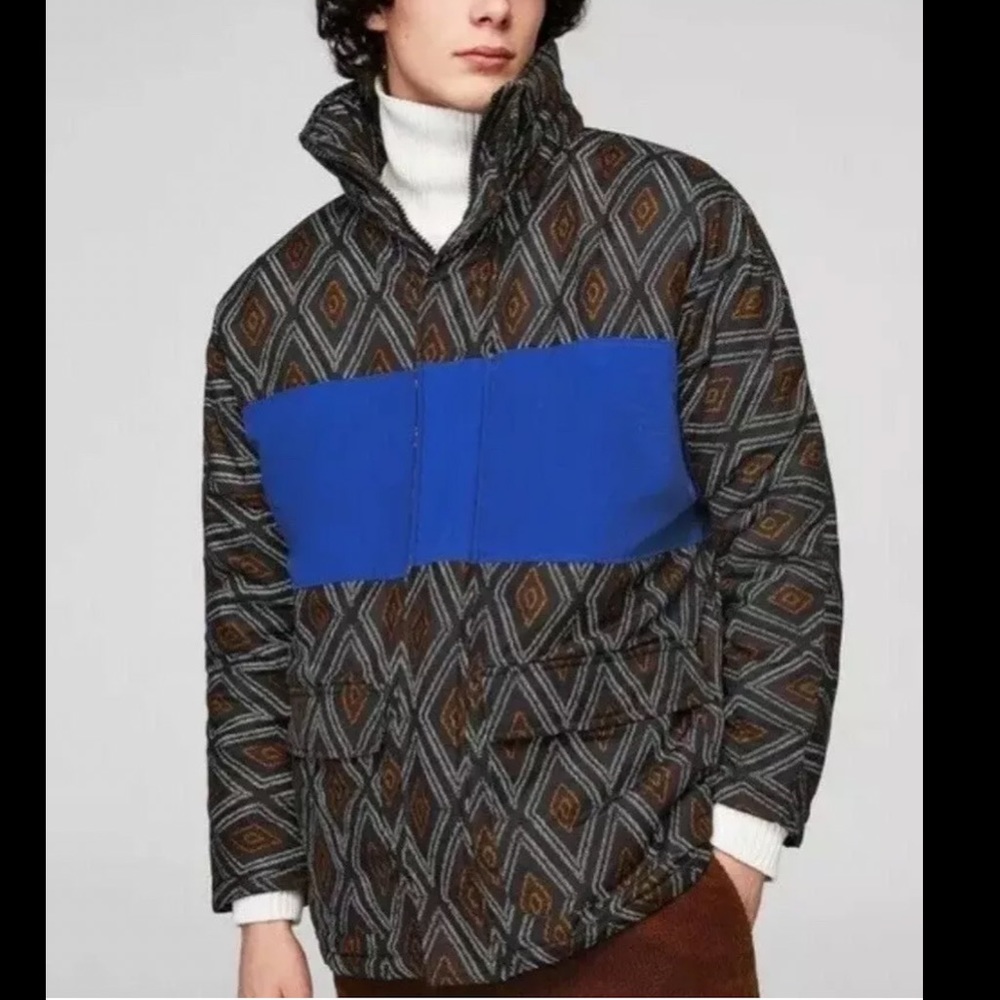 New! Zara Man geometric print puffer jacket